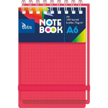 Tetis PP Spirálový Blok A6, červený, 100 listů, čtvereček