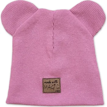 Čepice Kazum Dvouvrstvá žebrovaná čepička s oušky Magic - růžová