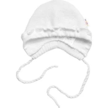 Dětská móda Baby Nellys Pletená čepička na zavazování bonetka Girl, Hand Made bílá