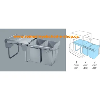 Odpadkový koš Výsuvný odpadkový 2koš Komfort, 2×20 l, K45, šedý plast (Varianta bez dveřního kování na korpusu.)