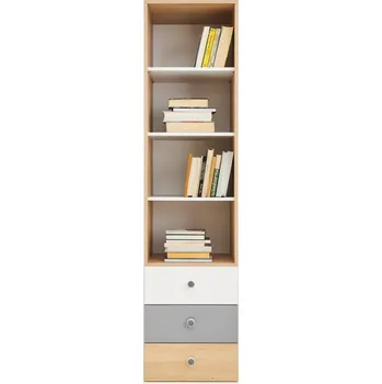 regál Otevřený regál s policemi a zásuvkami do studentského / dětského pokoje Pixel - Meblar Dub Piškotový / Bílá Lux / Šedá 45x190 cm