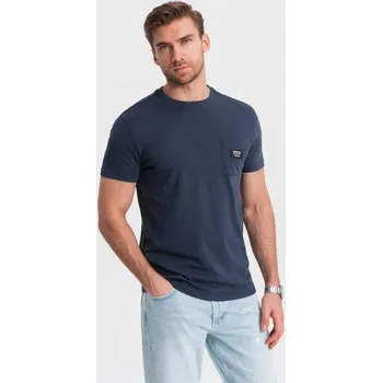 Pánské tričko Ombre Clothing Trendy tričko s ozdobnou kapsou tmavě modré V10 TSCT-0109