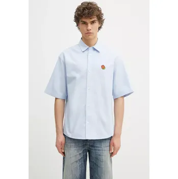 Pánská košile Bavlněná košile Kenzo modrá barva, relaxed, s klasickým límcem, FF55CH1279LO.64, 40, 50X