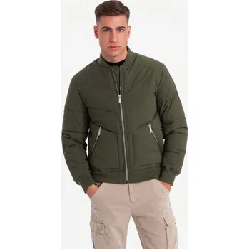 Pánská casual bunda Ombre Clothing Stylová pánská tmavě olivová bomber bunda V3 OM-JALP-0143