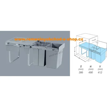Odpadkový koš Výsuvný odpadkový 3koš Komfort, 1×20 l + 2×10 l, K45, šedý plast (Varianta bez dveřního kování na korpusu.)