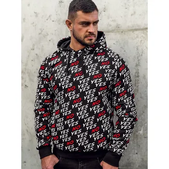 Pánská mikina Černá pánská mikina s kapucí a potiskem Bolf 141013A2 - XL