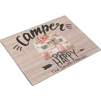 Příslušenství ke karavanu Rohožka růžová sametová s motivem Camper - šedý lem 80x50cm