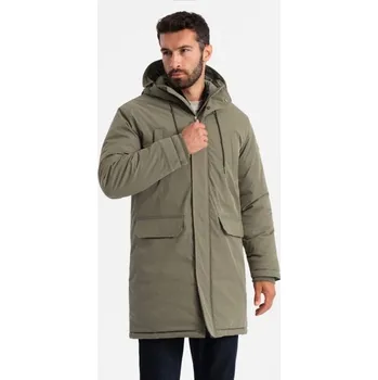 Pánská casual bunda Ombre Clothing Klasická olivová pánská parka na zimu V3 JALP-0166
