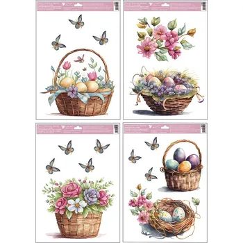 Okenní dekorace Okenní fólie malované velikonoční košíky s glitry 30 x 42 cm 6914