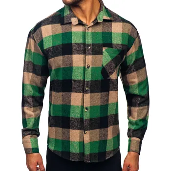 Pánská košile Zelená pánská kostkovaná flanelová košile s dlouhým rukávem Bolf 2025-1 - 2XL