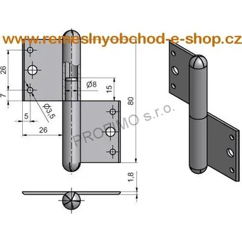 pant Závěs okenní 80 L (Okenní pant zasekávací 80 L)