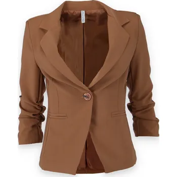 Dámské sako Sako řasený rukáv 6077 barva: hnědá-camel, velikost: M