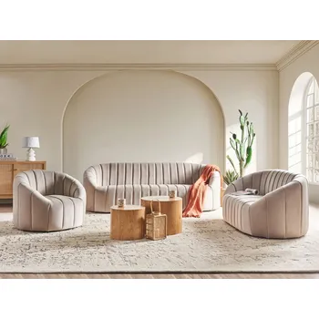 Sedací souprava 6místná sedací souprava béžová samet moderní retro design prošívané sedadlo s nízkým opěradlem Beliani