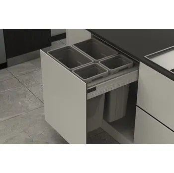Odpadkový koš Odpadkový 4-koš Elegance 600, 2x21 + 2x9 l, komplet s výsuvy, K60-šedý plast (Odpadkový 4-koš Elegance, 2x21 + 2x9 l, 562-568x506x470, K60-šedý plast)