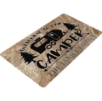 Příslušenství ke karavanu Rohožka šedá Camper sametová s motivem karavanu - šedý lem 80x50cm