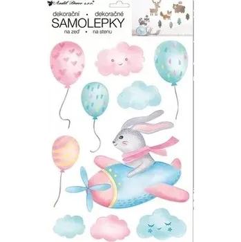 Hračka Samolepka na zeď 24 x 42 cm, zajíc v letadle