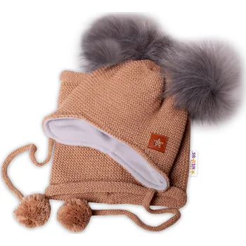 Čepice Baby Nellys Zimní čepice s fleecem Star + komínek,medová, 98/104