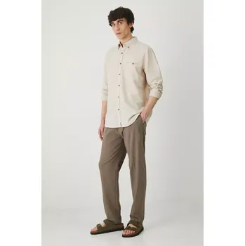 Pánská košile Lněná košile Medicine pánská, béžová barva, regular, s límečkem button-down RS25.KDM050 08M, vel. XXL