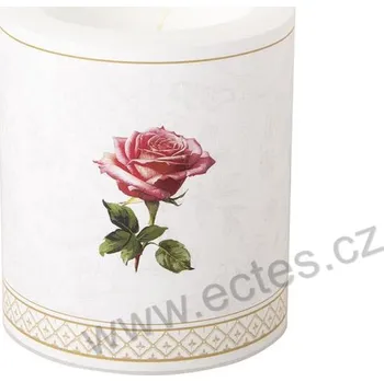 Svíčka IHR QUEEN OF ELEGANCE velká dekorativní svíčka rozkvetlý květ červené růže a zlaté lemování