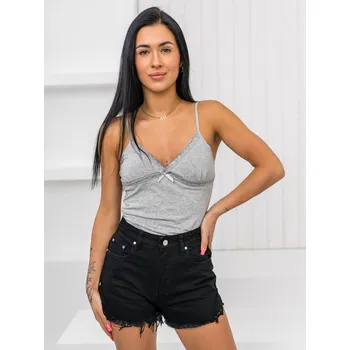 Dámské oblečení Šedé dámské spodní tričko s ramínky a krajkou Bolf 17K550 - XL