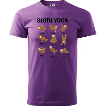 Pánské tričko Pánské tričko s potiskem Sloth yoga Velikost: XL, Barva trička: Fialová