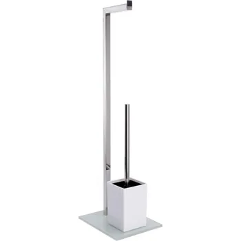 MSV stojan na toaletní papír s WC štětkou SQUARE, bílý, sklo, ocel