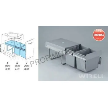 Odpadkový koš Výsuvný odpadkový 2koš,K-40 s úchyty dvířek 2x15L šedý plast (Varianta s úchyty dvířek na koši a šíře korpusu 40cm)