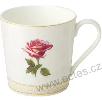 IHR QUEEN OF ELEGANCE porcelánový hrnek rozkvetlý květ červené růže a zlaté lemování 350ml