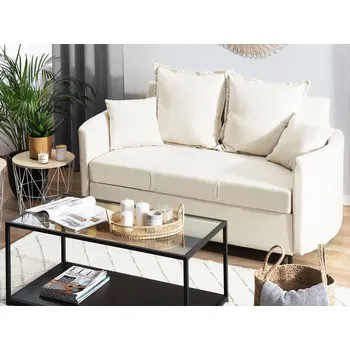 Pohovka Pohovka světle béžová čalouněná 2místná rozkládací vhodná na spaní profilované boční ramena obývací pokoj Beliani