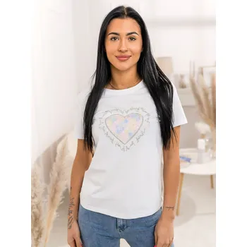 Dámské tričko Bílé dámské tričko s aplikacií Bolf 95T2510 - XL