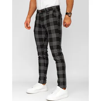 Černé pánské kostkované textilní společenské kalhoty Denley 184160 - 34/L