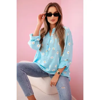 Dámská halenka Kesi Bavlněná dámská halenka Rubi s květinovým vzorem Barva: Tyrkysová, Velikost: UNI