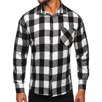 Pánská košile Bílo-černá pánská kostkovaná flanelová košile s dlouhým rukávem Bolf 2025-1 - M