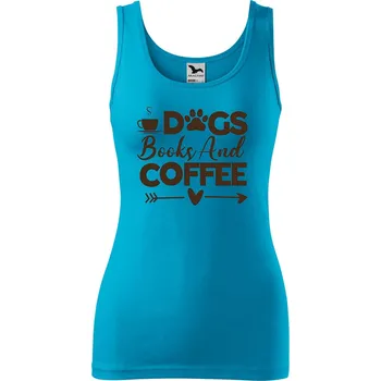 Dámské tílko s potiskem Psi knihy a káva Velikost: M, Barva: Tyrkysová
