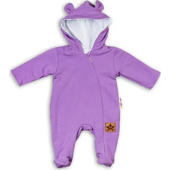 Baby Nellys Kojenecký teplákový overal s kapucí Teddy - fialový, vel. 86