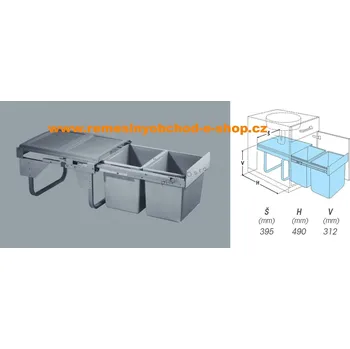 Odpadkový koš Výsuvný odpadkový 2- koš Komfort, 2x15 l, K45-šedý plast (Tento druh odpadkového koše je určen pro umístění pod dřez.)