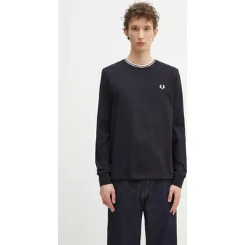 Pánské tričko Bavlněné tričko s dlouhým rukávem Fred Perry, L, námořnická modř, 59X