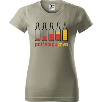 Dámské tričko s potiskem Potřebuju pivo Barva trička: Světlá khaki - 28, Velikost: M