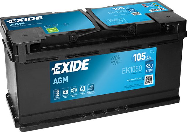 Exide AGM 12V 105Ah 950A EK1050 nabitá autobaterie + Tableta do ostřikovačů (2 ks) + možný výkup staré baterie při doručení nebo v prodejně Jinočany