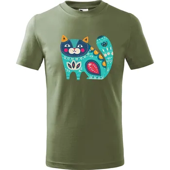 Dětská móda Dětské tričko Kočka z květin Velikost: 146/10 let, Barva trička: Khaki