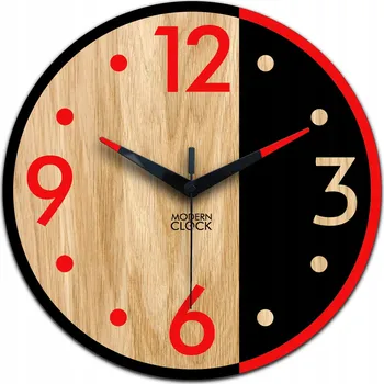 Hodiny Dřevěné nástěnné hodiny ARNOLD ČERVENÉ - 33 cm - tiché - hodiny do obýváku