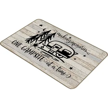 Příslušenství ke karavanu Rohožka šedá sametová s motivem One Campsite - šedý lem 80x50cm