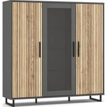 Komoda Vitrína SALEMI 2D1W šedá/dub přírodní