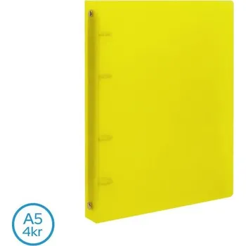 Pořadač A5, 4 kroužky, PP pevný, 3cm, barva žlutá.