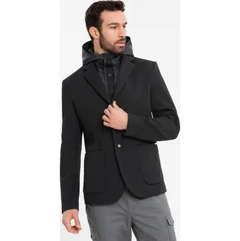 Pánská větrovka Pánská bunda s vysokým límcem a kapucí - černá V2 OM-BLZB-0133 - XXL