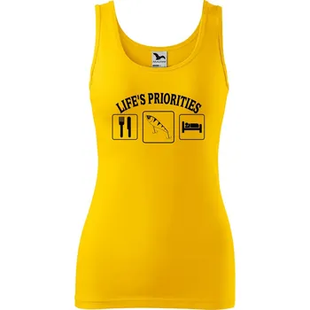 Dámské tílko s potiskem Životní priority rybáře Velikost: 2XL, Barva: Žlutá