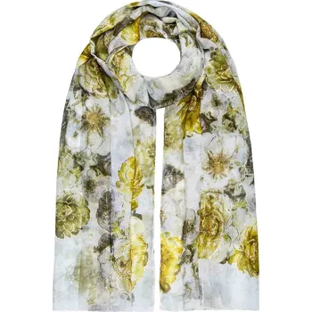 Šála Dámský šál květinový se zlatým potiskem žlutý 7200780