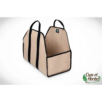 Taška na dříví ke krbu 54x28x40 cm | 100% přírodní LEN EKO | černé popruhy