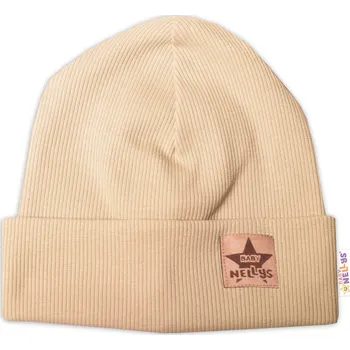 Čepice Baby Nellys Žebrovaná dvouvrstvá čepice s lemem - béžová vel. 92/98