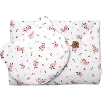 Baby Nellys Mušelinová sada Teddy Little Flowers 30x35cm, 70x100cm, 2D, , bílá